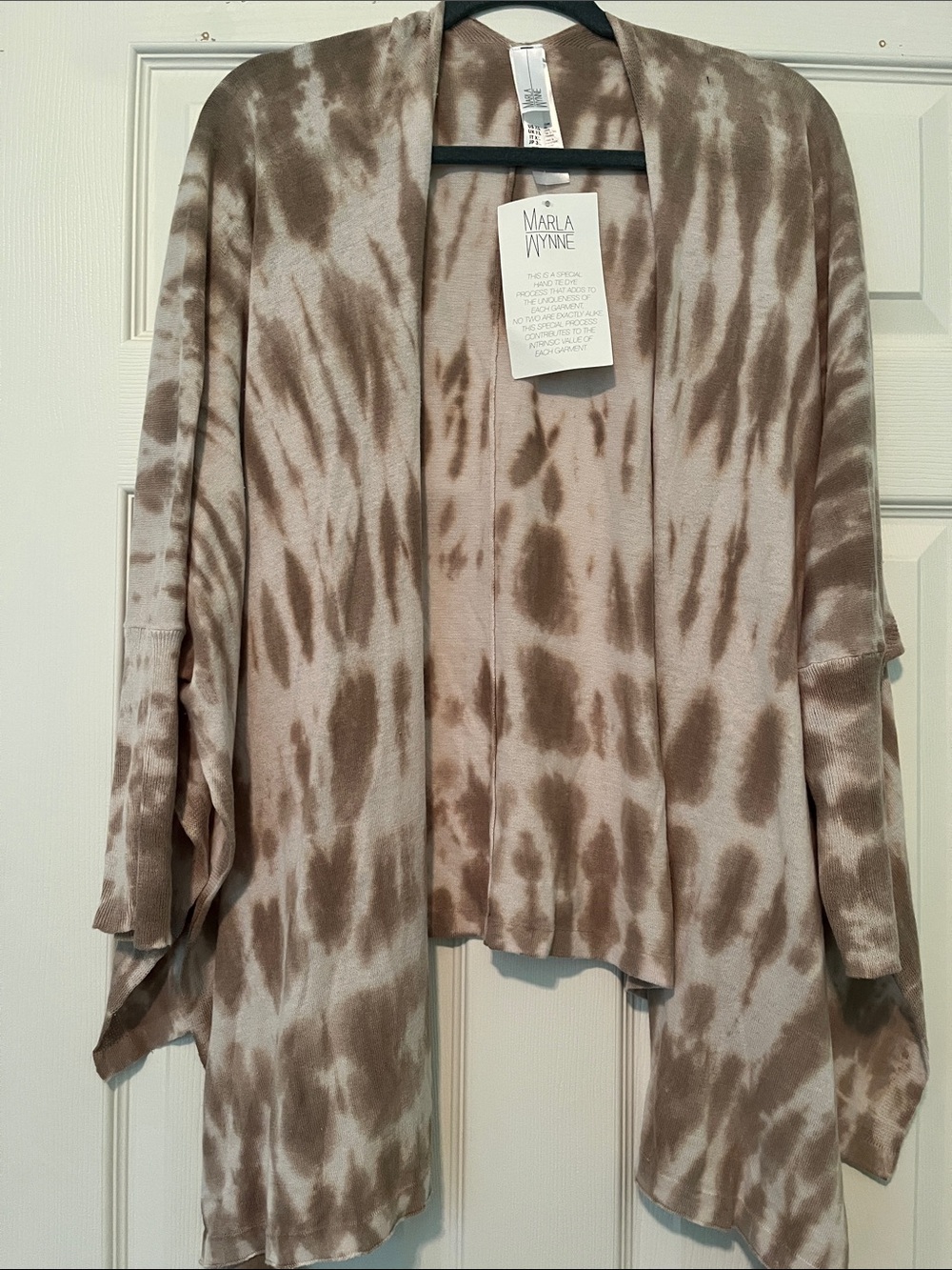 MarlaWynne Taupe and Cream Tie-Dye Open Front Cardigan